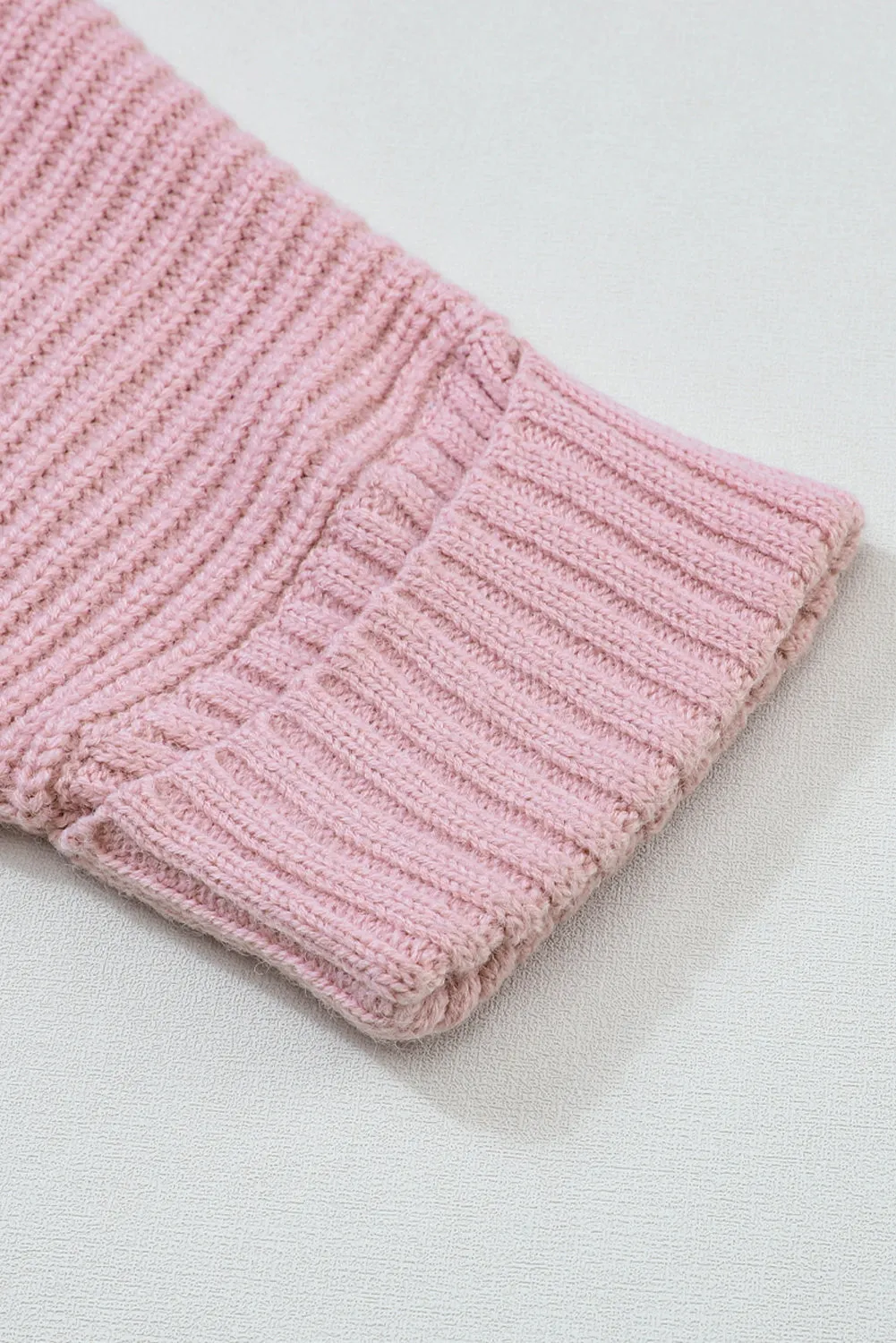 Pink Oversized Fold Over Sleeve Sweater Cardigan