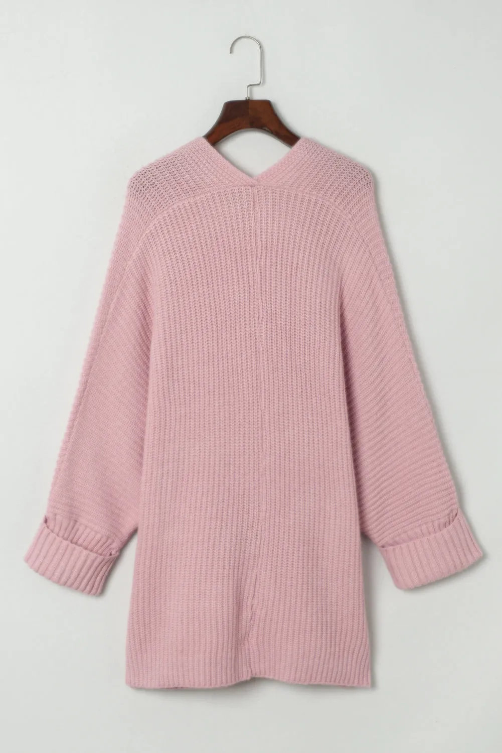 Pink Oversized Fold Over Sleeve Sweater Cardigan