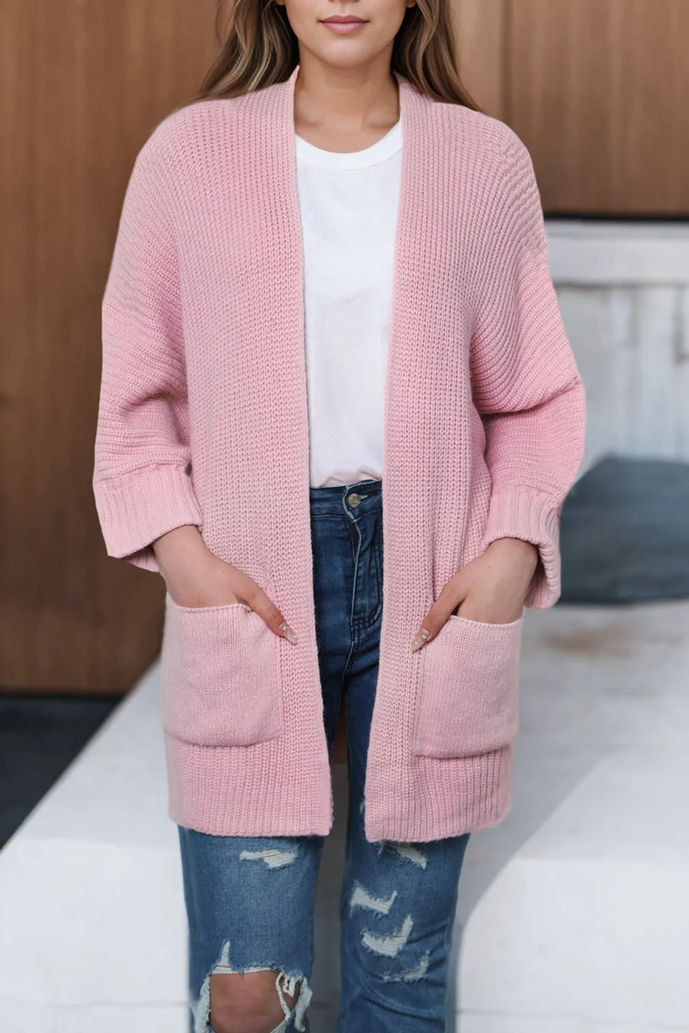 Pink Oversized Fold Over Sleeve Sweater Cardigan