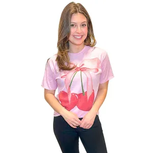 Pink Short Sleeve T-Shirt with Cherry Bow Graphics CBGSST-PINK