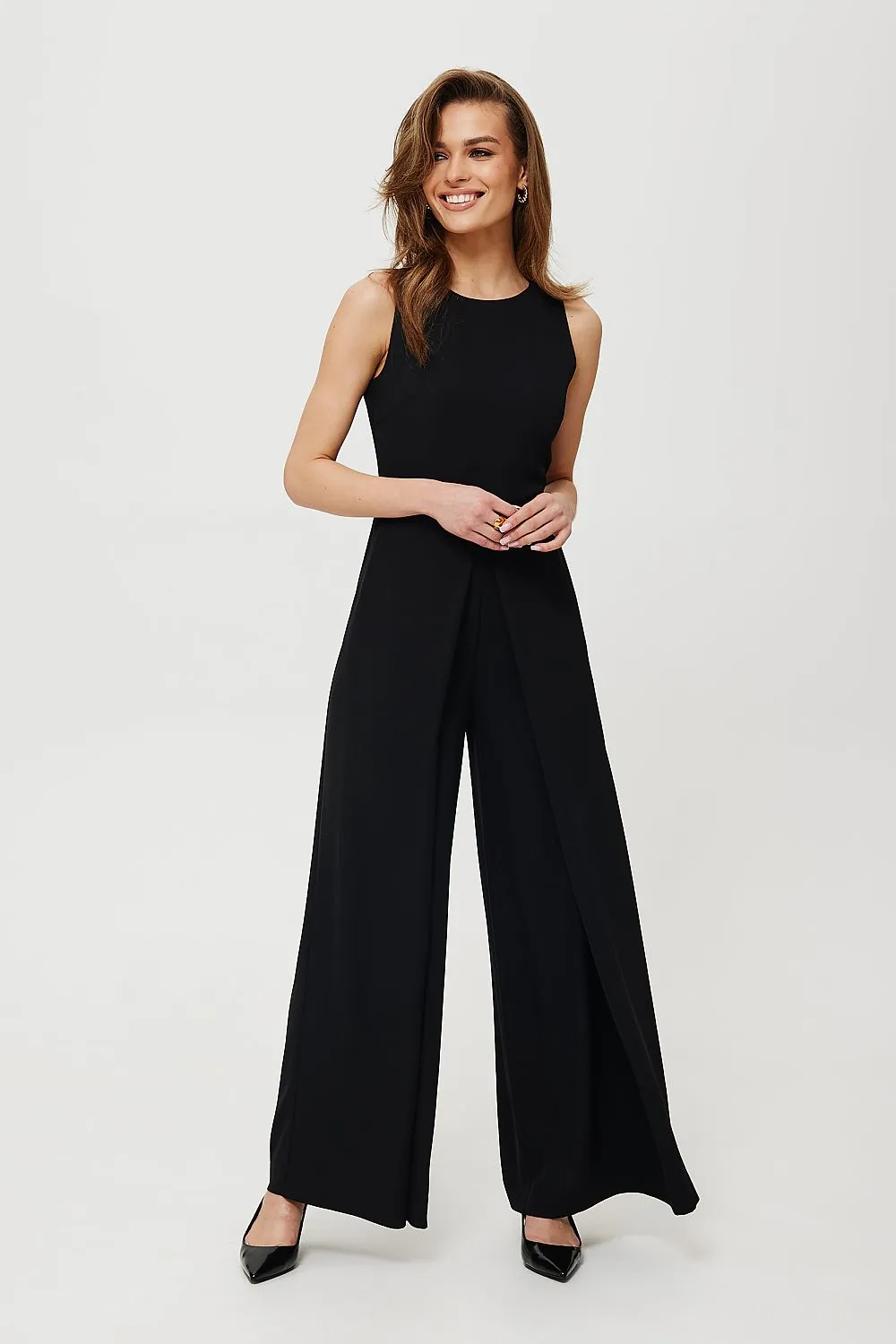 Pleated Wide-Leg Fitted Jumpsuit