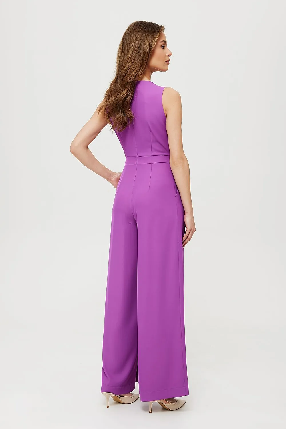Pleated Wide-Leg Fitted Jumpsuit