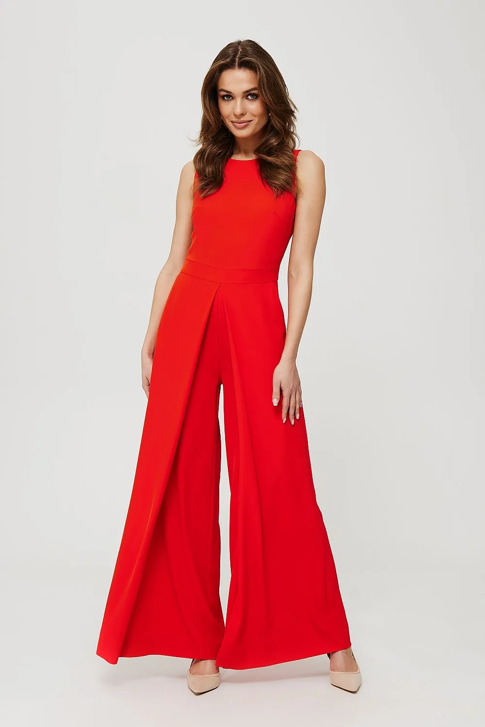 Pleated Wide-Leg Fitted Jumpsuit