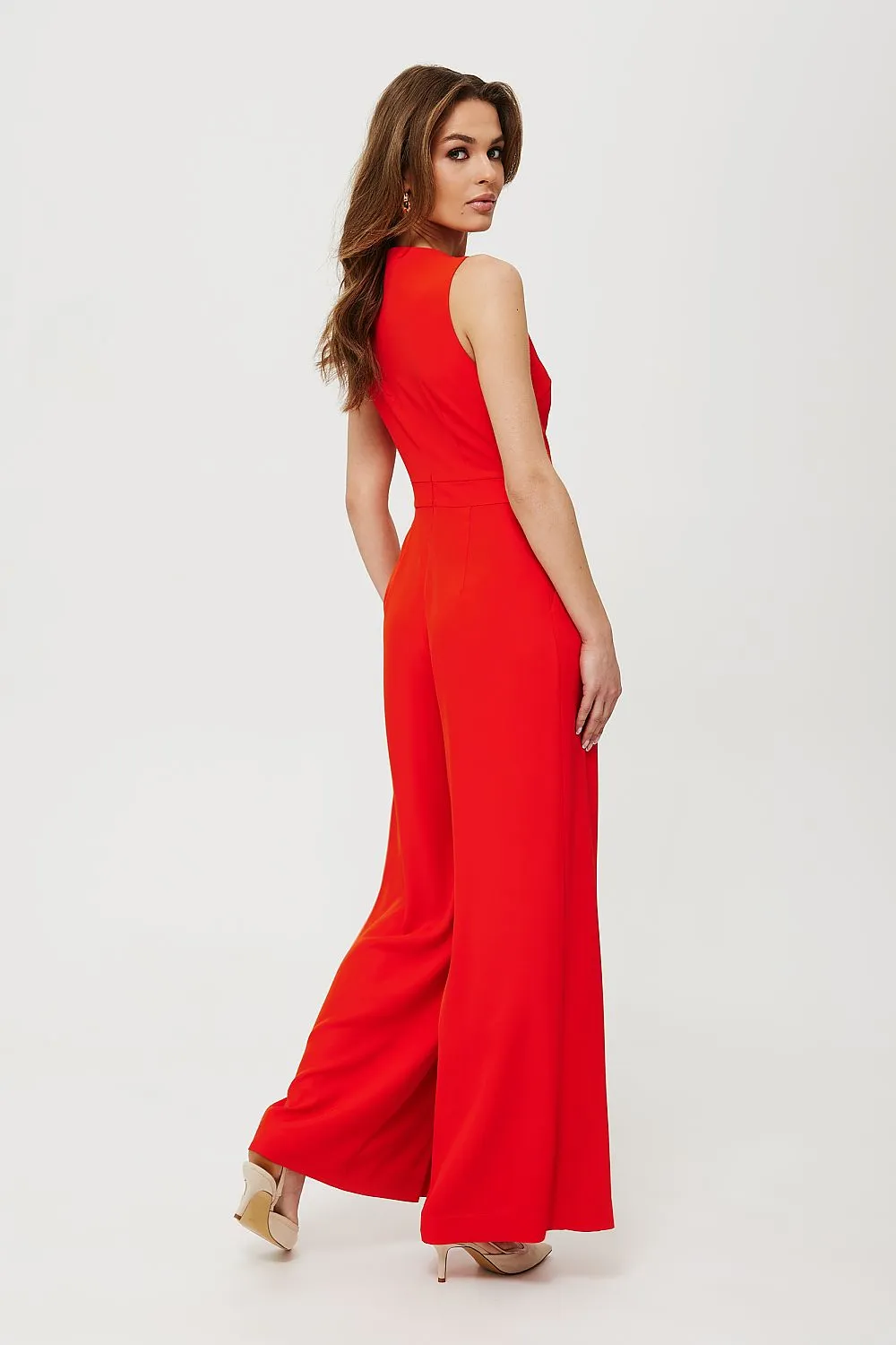 Pleated Wide-Leg Fitted Jumpsuit