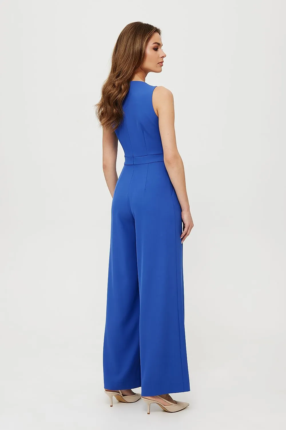 Pleated Wide-Leg Fitted Jumpsuit
