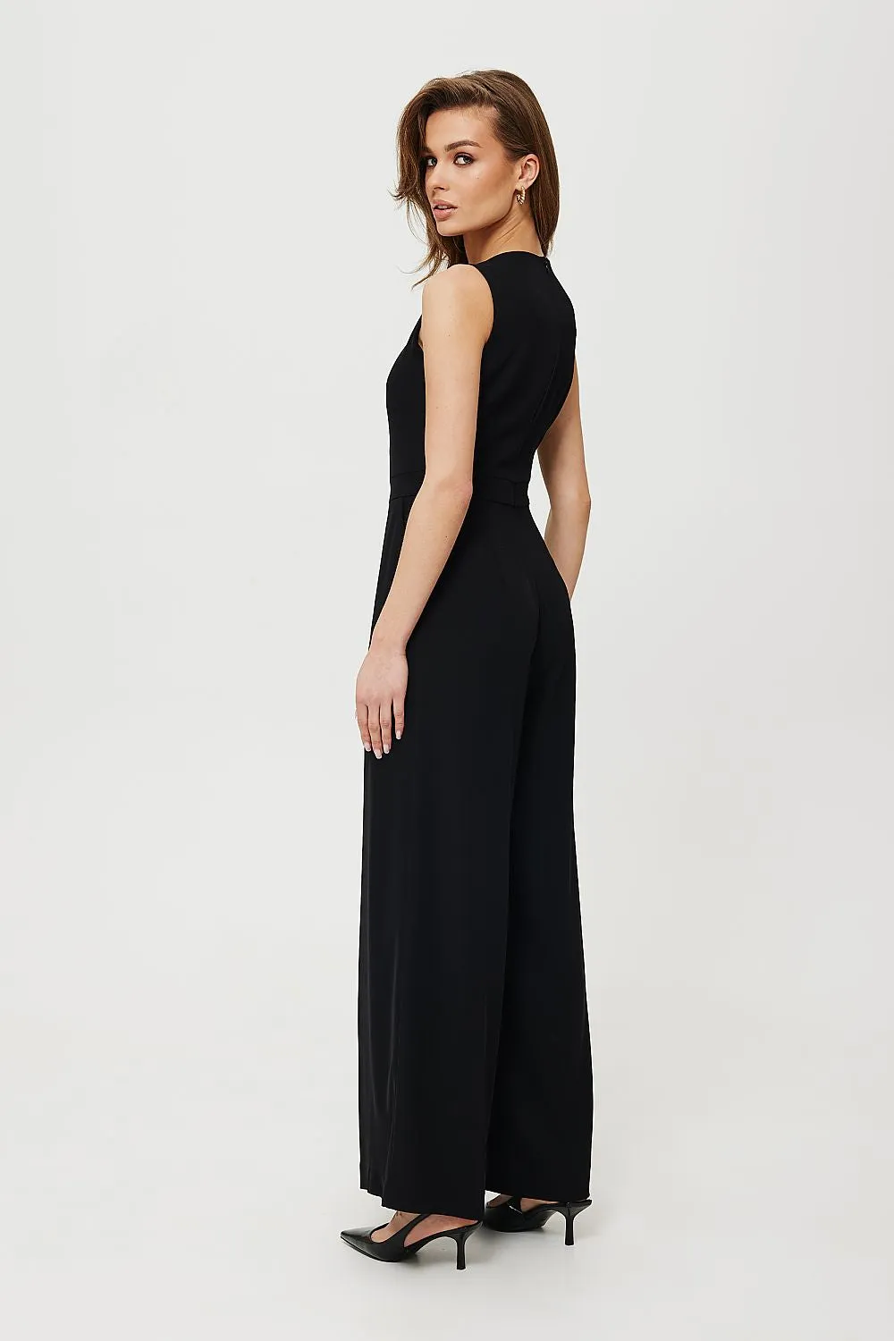 Pleated Wide-Leg Fitted Jumpsuit