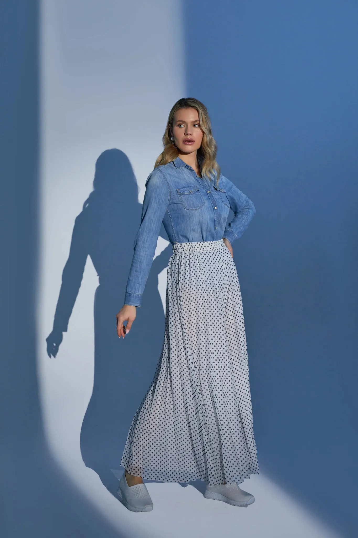 Polka Dot Pleated Chiffon Wide Leg Pants: High-Waisted and Regular Fit