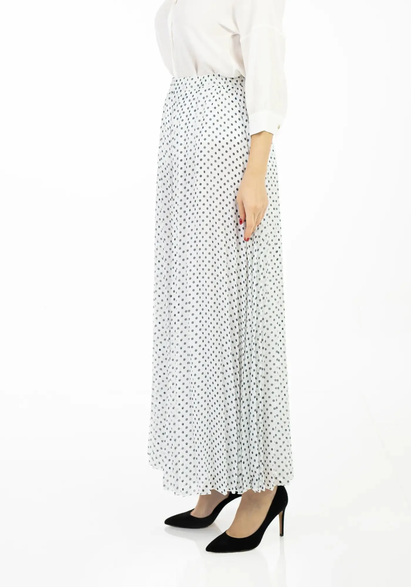 Polka Dot Pleated Chiffon Wide Leg Pants: High-Waisted and Regular Fit