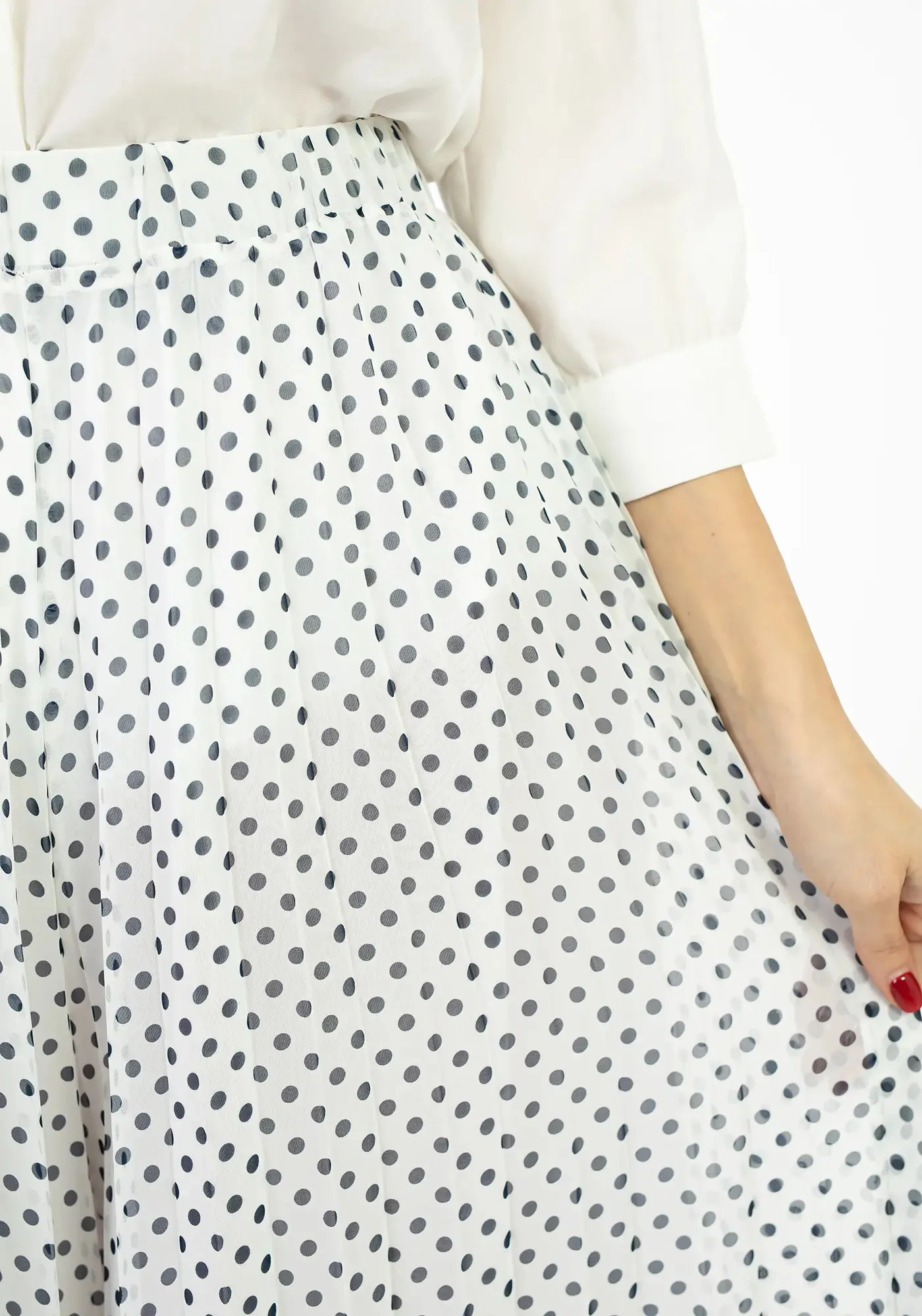 Polka Dot Pleated Chiffon Wide Leg Pants: High-Waisted and Regular Fit