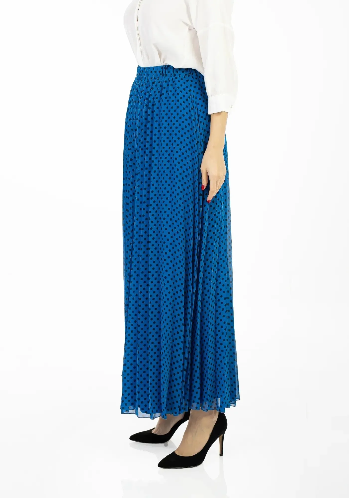 Polka Dot Pleated Chiffon Wide Leg Pants: High-Waisted and Regular Fit