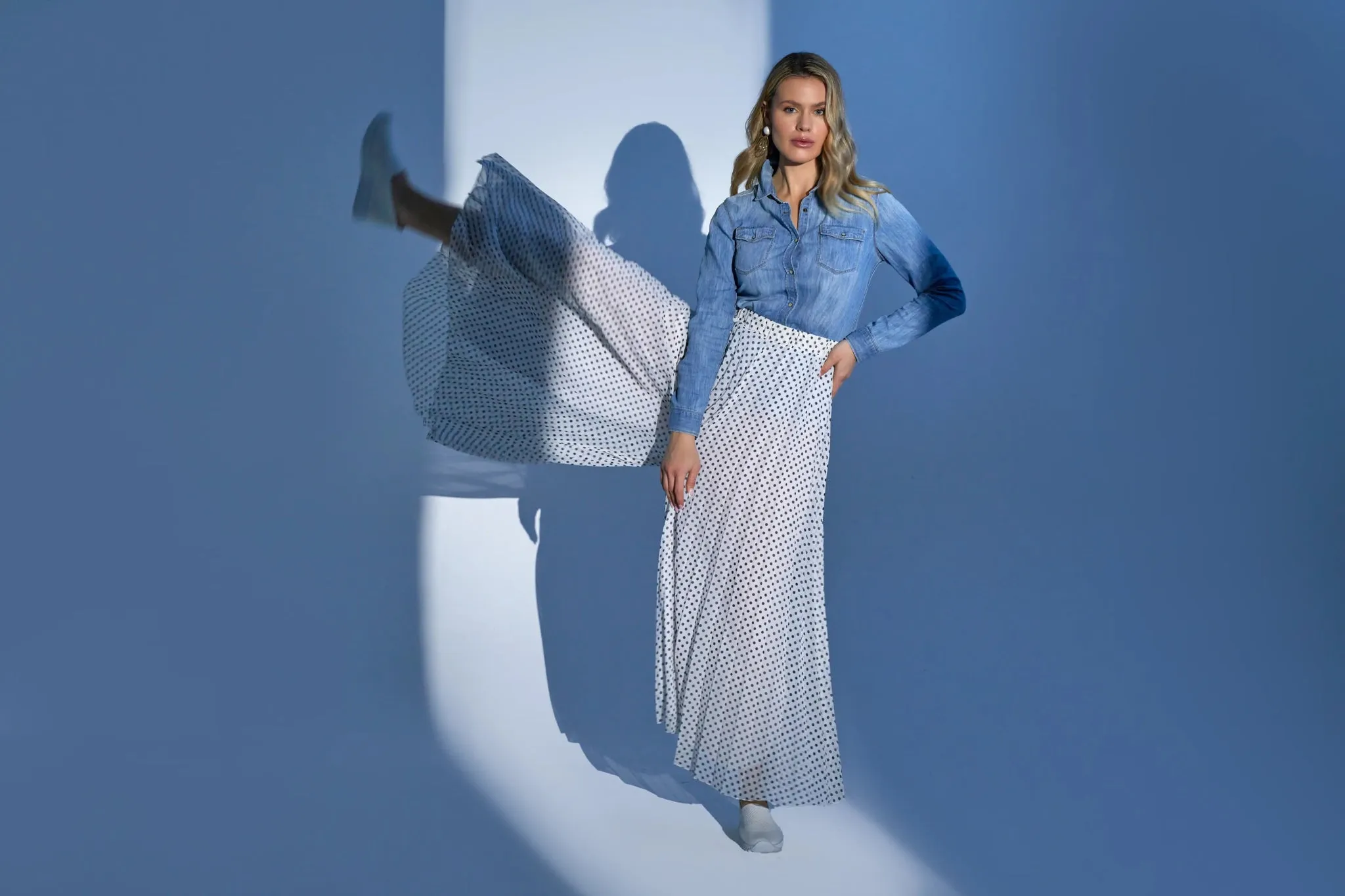 Polka Dot Pleated Chiffon Wide Leg Pants: High-Waisted and Regular Fit