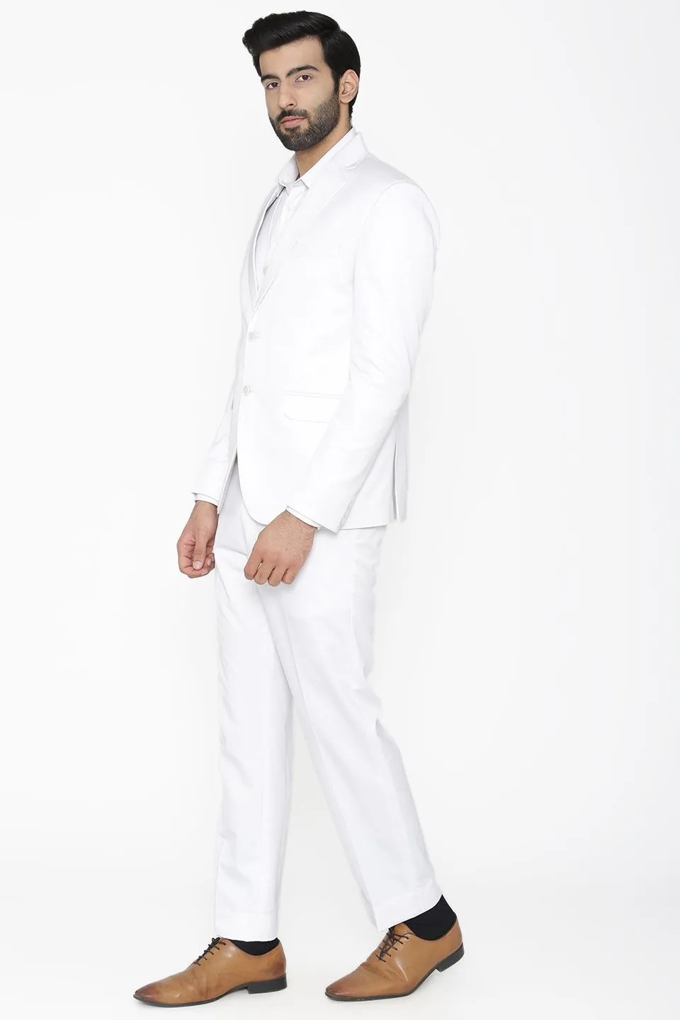Polyester Cotton White Three Piece Suit