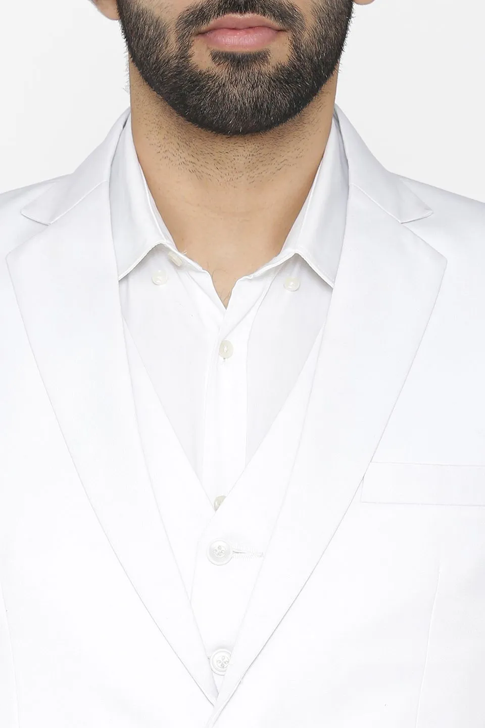 Polyester Cotton White Three Piece Suit
