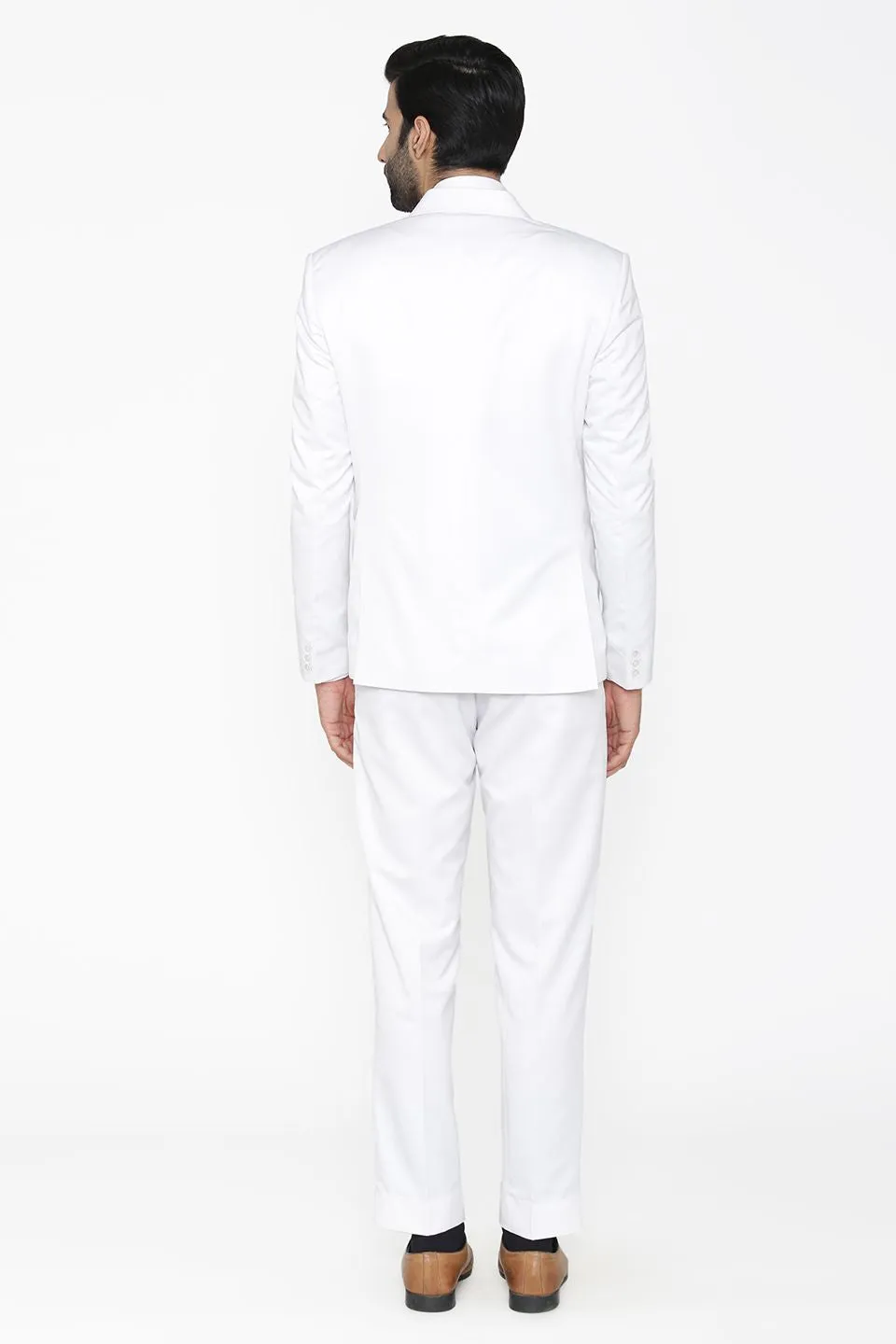 Polyester Cotton White Three Piece Suit