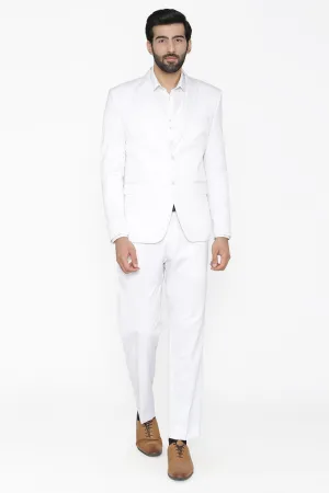 Polyester Cotton White Three Piece Suit