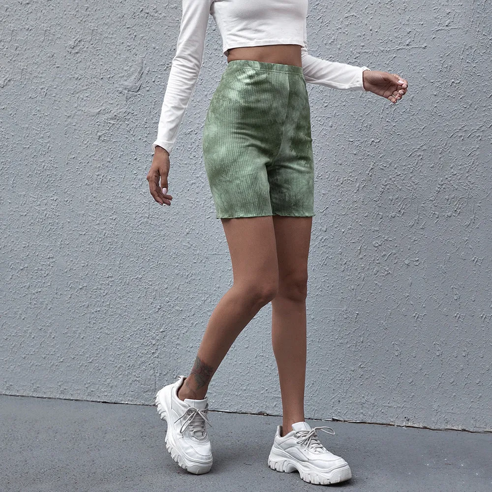 popular spot  New hot-selling shorts, green tie-dye tight versatile women's five-point cycling pants