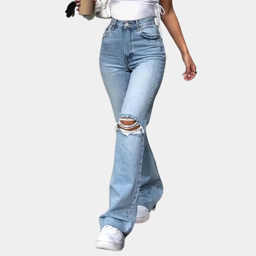 Primavera - elegant women's trousers with a high waist and a fashionable ribbed look