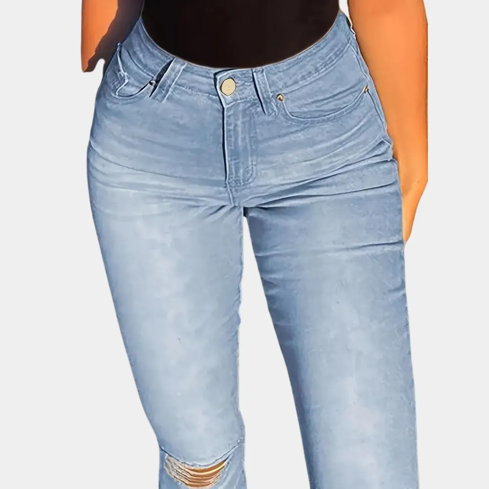 Primavera - elegant women's trousers with a high waist and a fashionable ribbed look