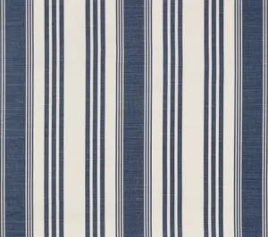 Quadrille Fabric: Lane Stripe  - Custom Navy on Tinted Belgian Linen / Cotton