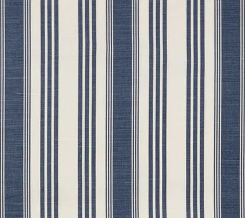 Quadrille Fabric: Lane Stripe  - Custom Navy on Tinted Belgian Linen / Cotton