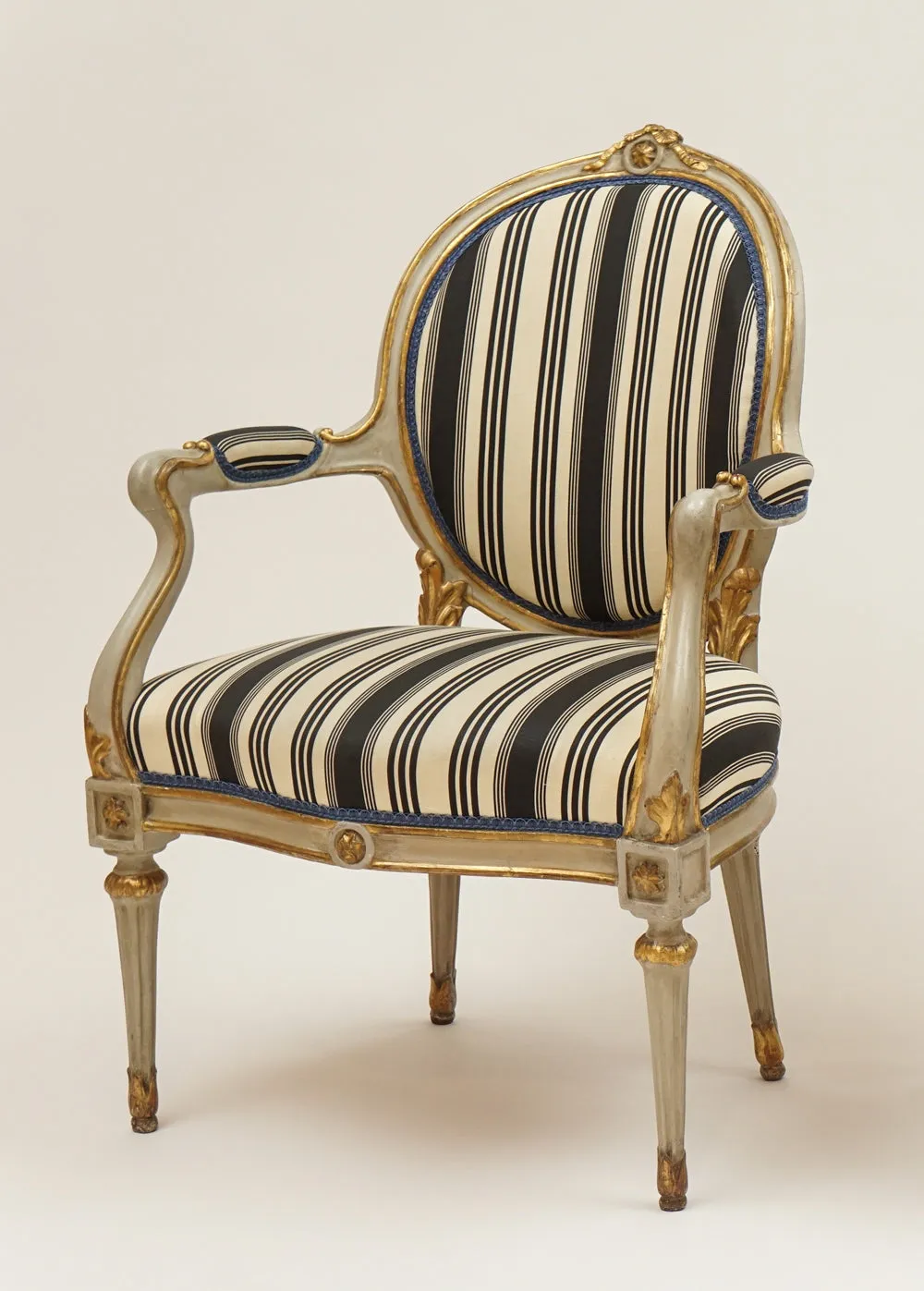 Quadrille Fabric: Lane Stripe  - Custom Navy on Tinted Belgian Linen / Cotton