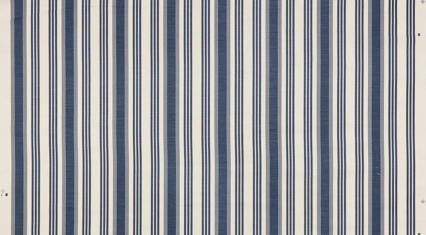 Quadrille Fabric: Lane Stripe  - Custom Navy on Tinted Belgian Linen / Cotton