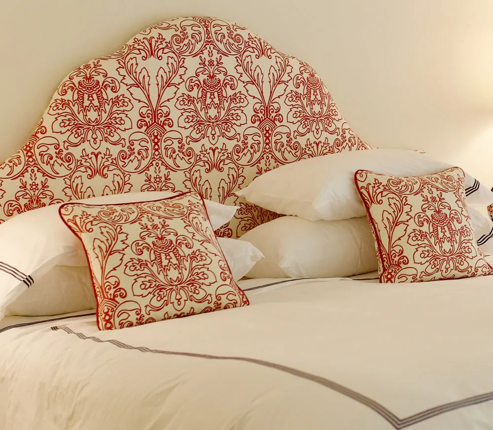 Quadrille Fabric: Monty Outline - Custom Red on Custom Optic White Belgian Linen/Cotton
