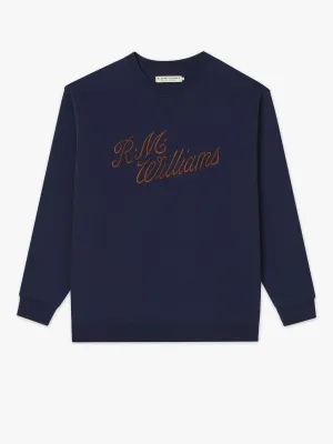 R.M. Williams Mens Script Crew Neck Jumper - Navy