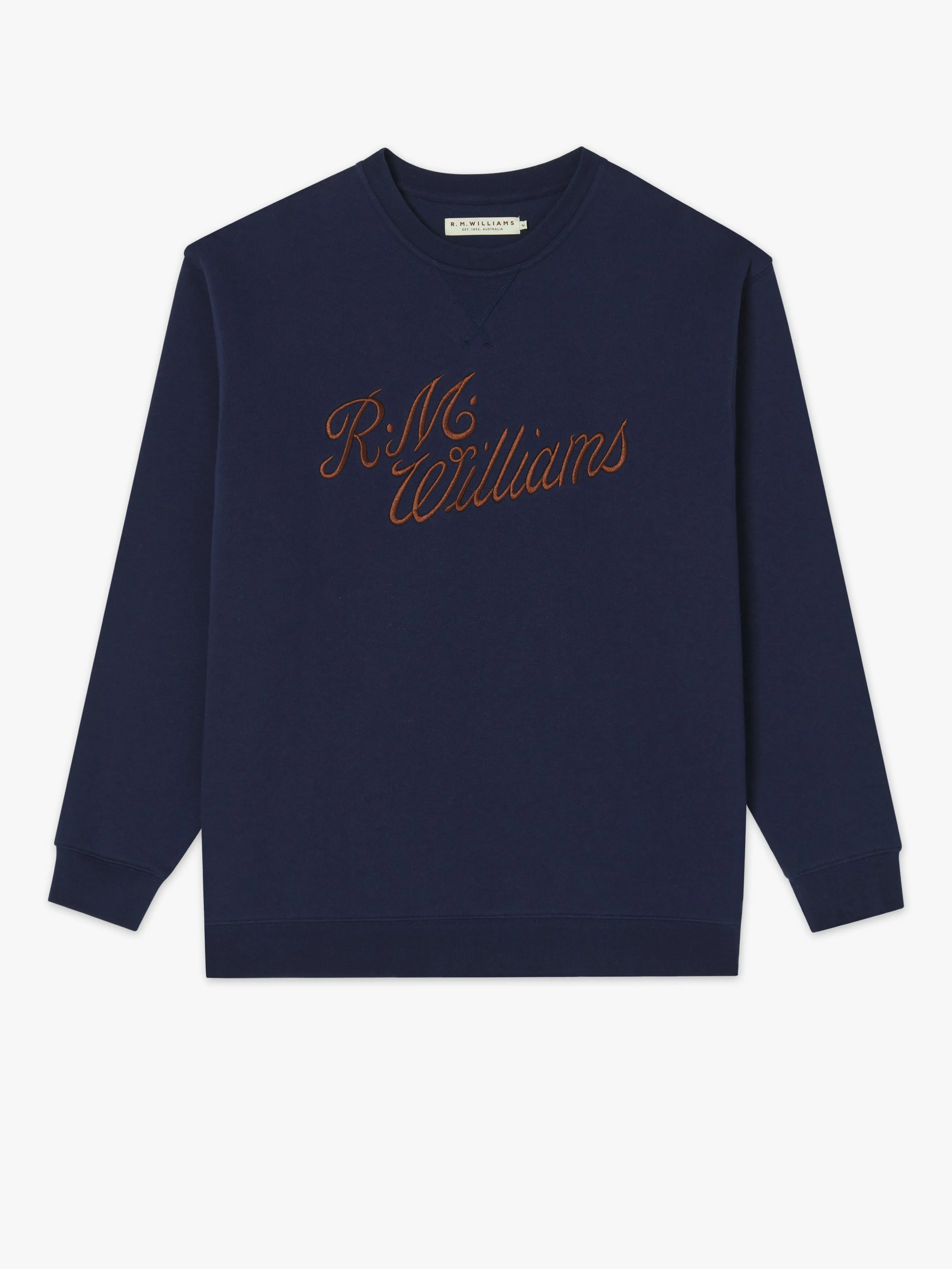 R.M. Williams Mens Script Crew Neck Jumper - Navy