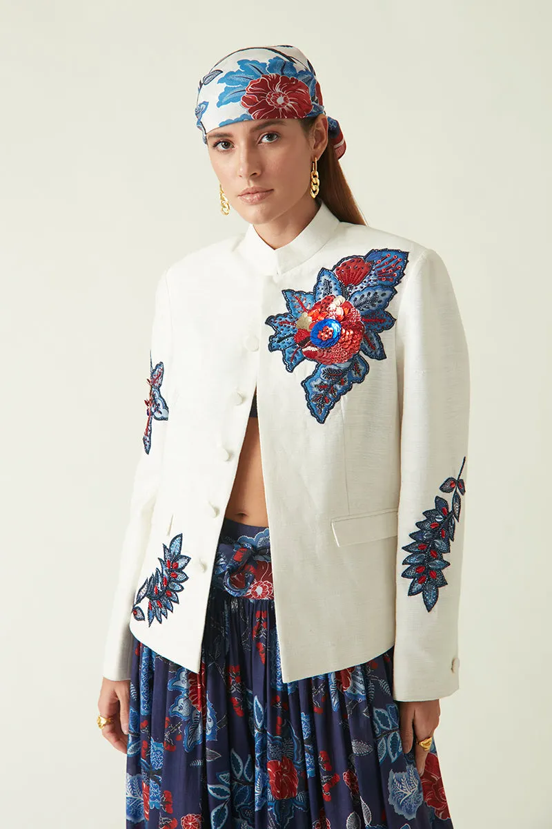 Rockefeller Holidays I  Buru Embroidered Jacket Handloom Linen White   Java collection 7JV-40