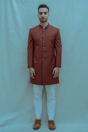 Rust Classic Bandgala Achkan  Set