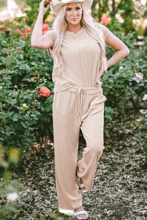 Seam Ribbed Tee Pants Two-piece Outfit