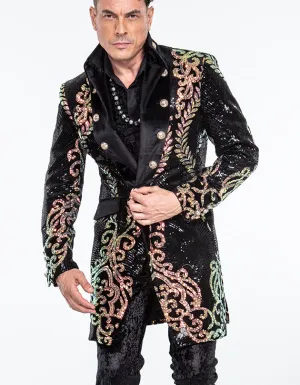 sequin coat men, long Jupiter gold/black