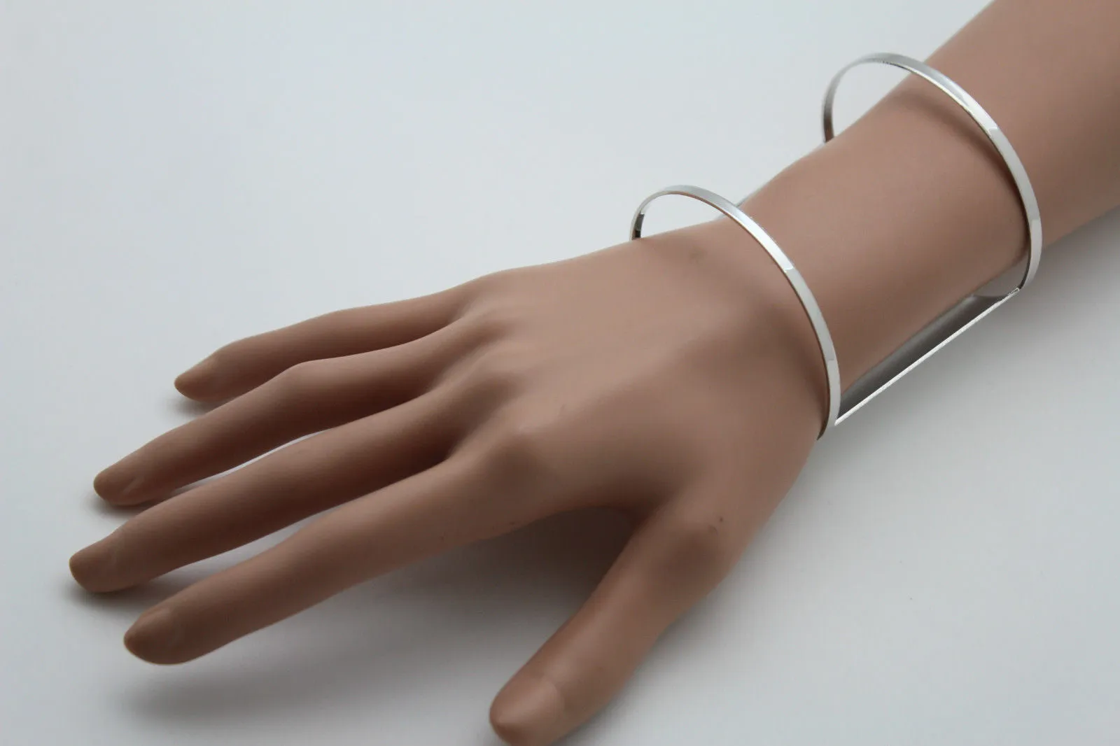 Silver Metal Cuff Bracelet Light Retro Cut Outs Adjustable