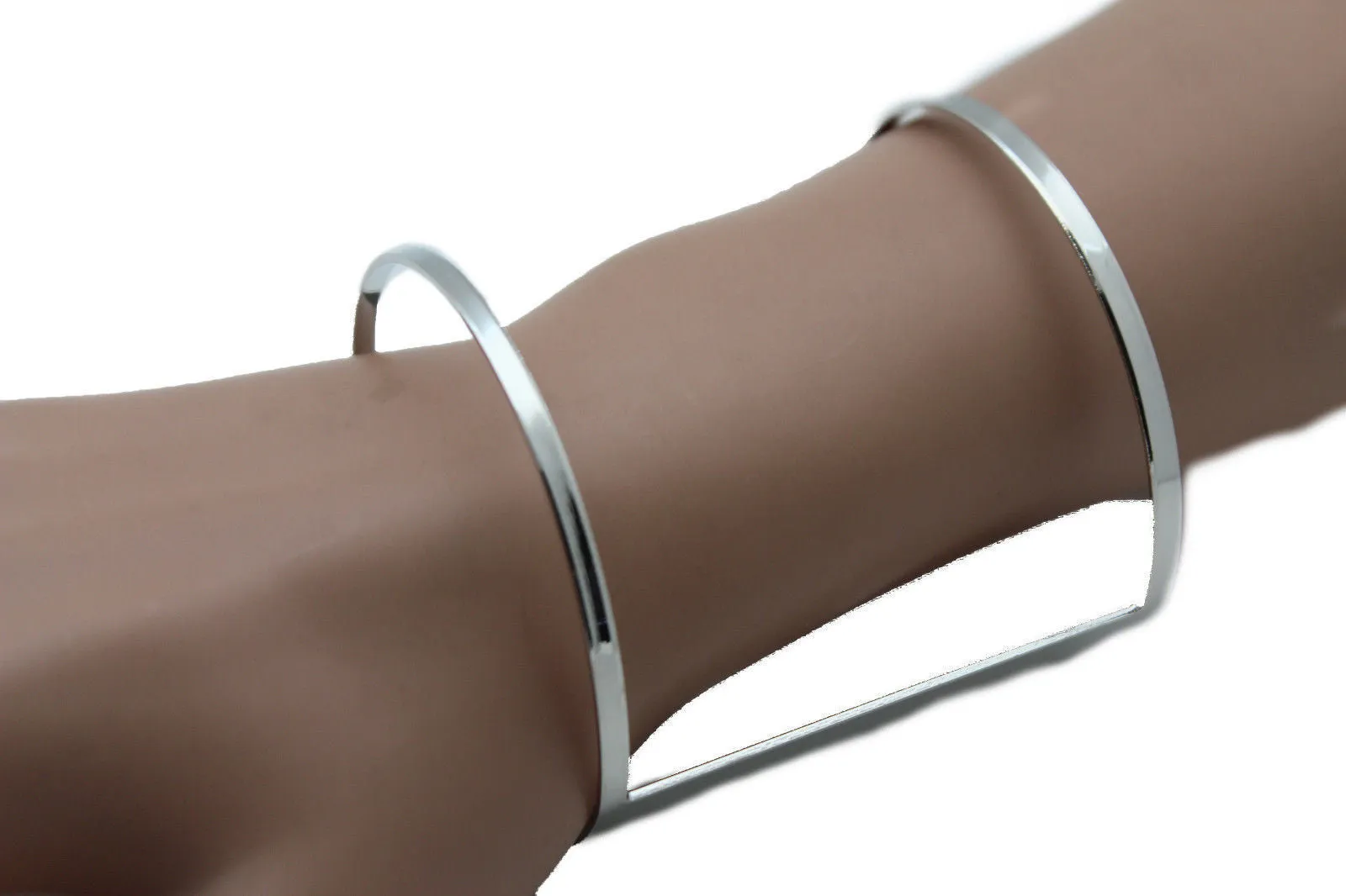 Silver Metal Cuff Bracelet Light Retro Cut Outs Adjustable
