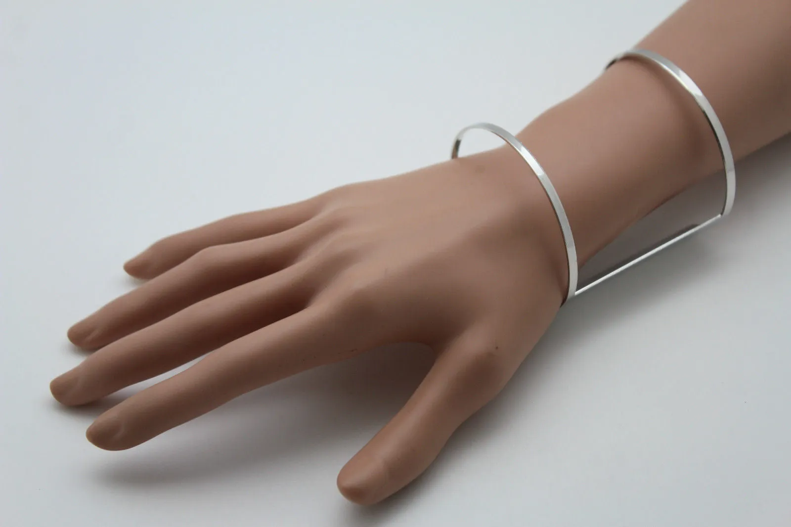 Silver Metal Cuff Bracelet Light Retro Cut Outs Adjustable