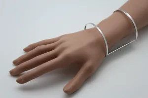 Silver Metal Cuff Bracelet Light Retro Cut Outs Adjustable
