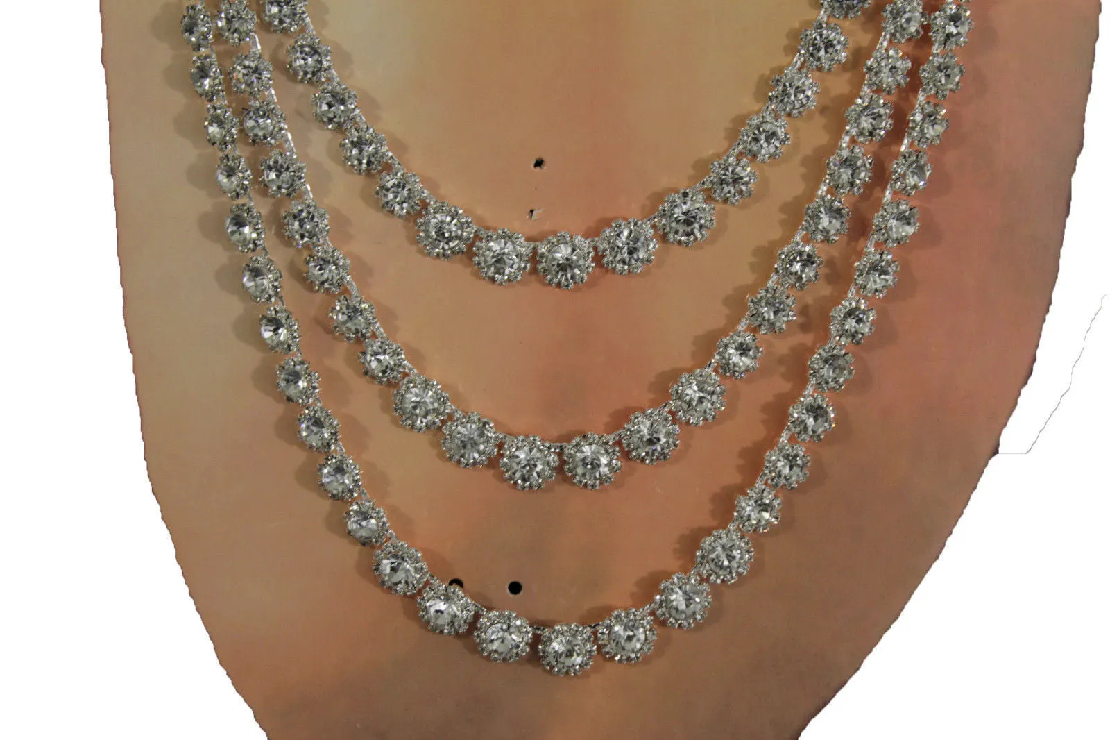 Silver Metal Flower Charms Long Open Back Wedding Jewelry Necklace