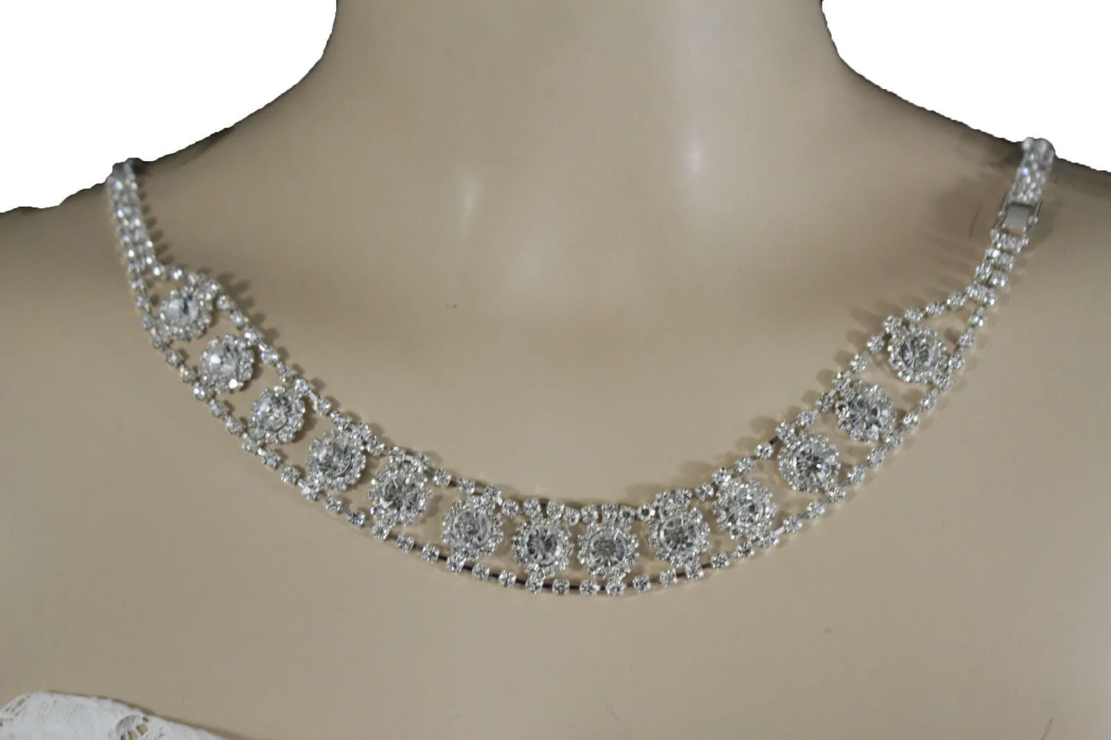 Silver Metal Flower Charms Long Open Back Wedding Jewelry Necklace