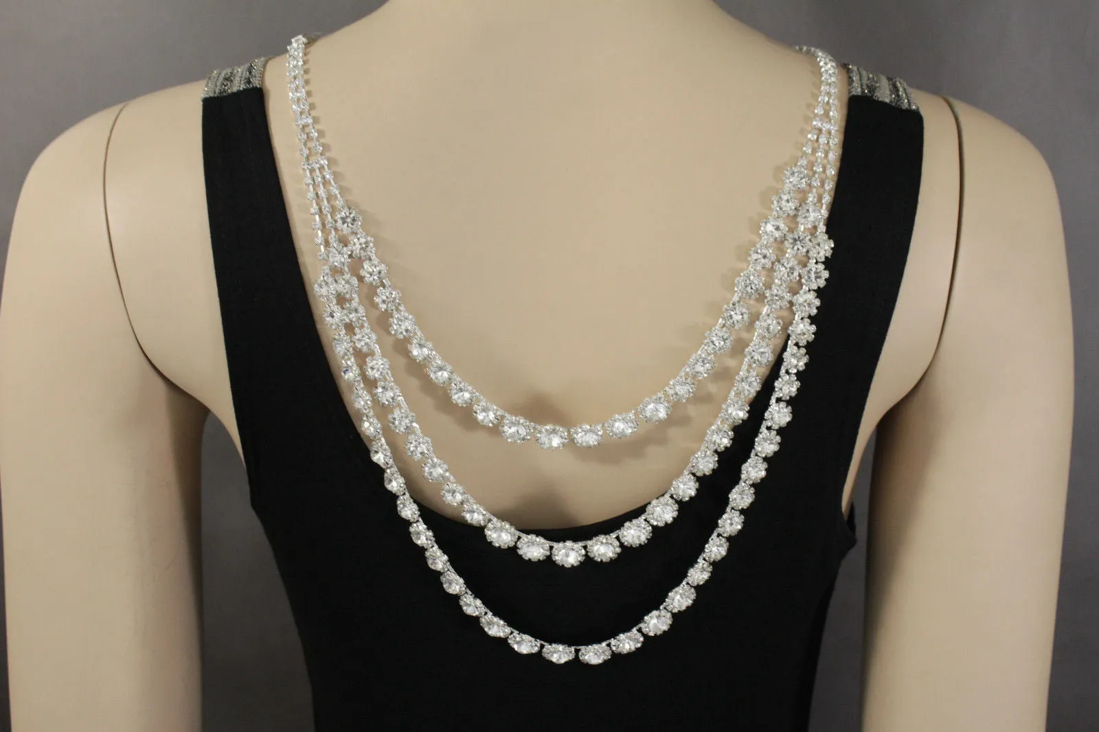 Silver Metal Flower Charms Long Open Back Wedding Jewelry Necklace