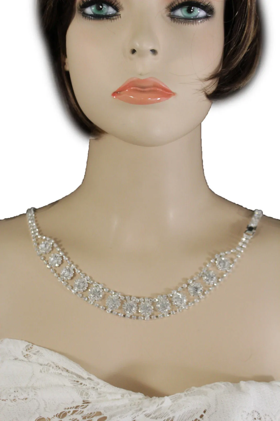 Silver Metal Flower Charms Long Open Back Wedding Jewelry Necklace