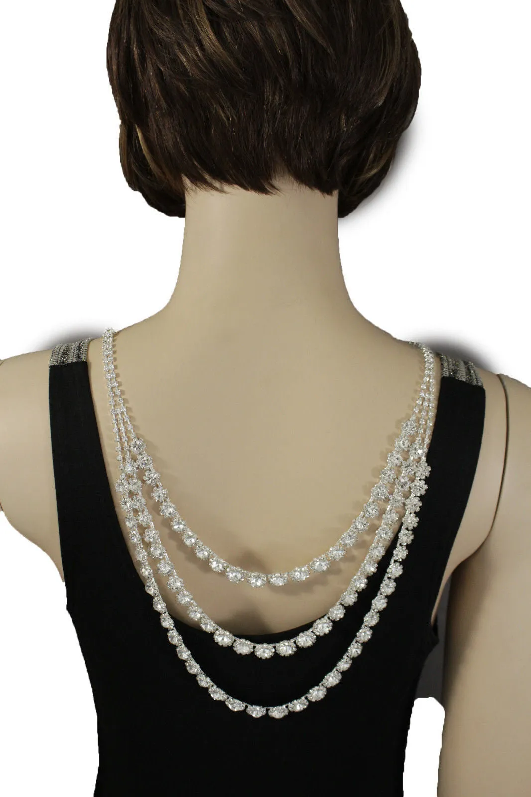Silver Metal Flower Charms Long Open Back Wedding Jewelry Necklace