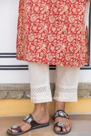 Slub cotton Laced Straight Pants