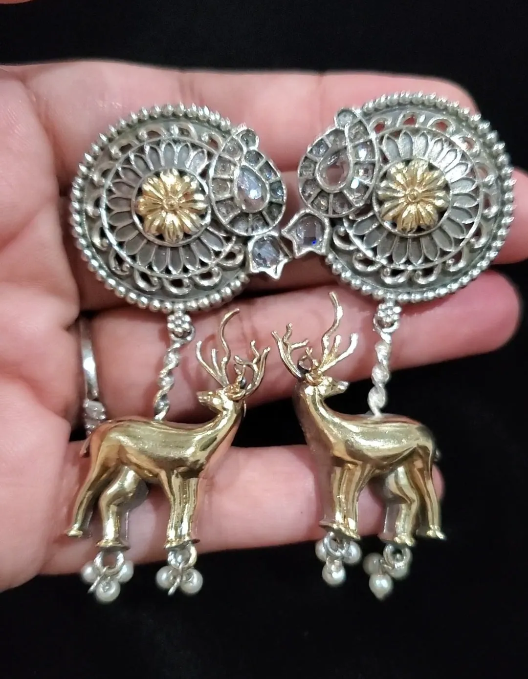 Sowmya Ch Oxidised Trendy Earring With 2 Tone Plating White