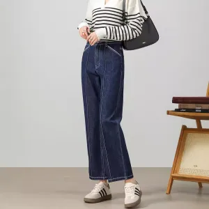 Spring and Autumn high-quality wash straight jeans women's new high-waisted and thin versatile nine-point pants
