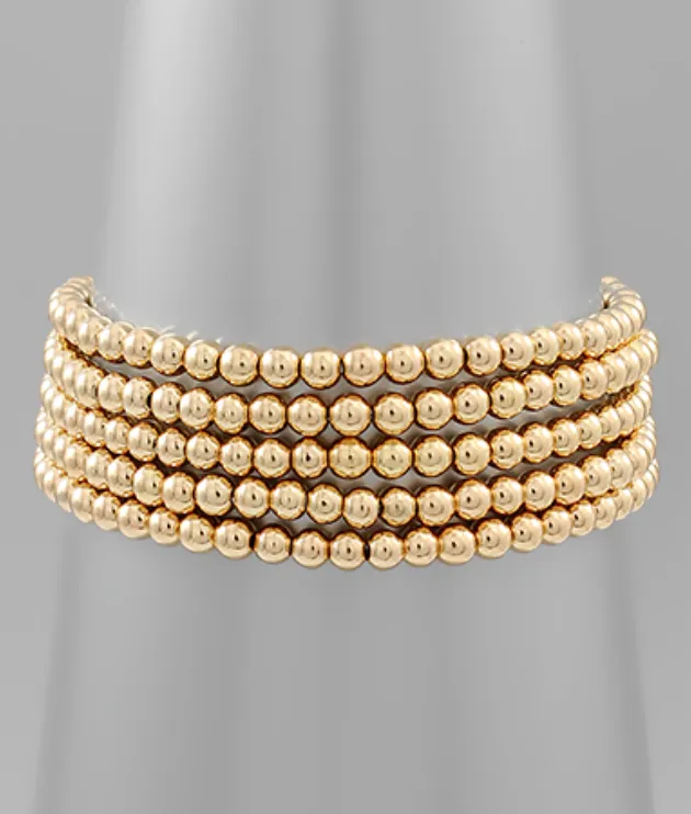 Stacked Beaded Bracelet Set - 5 Row - Gold