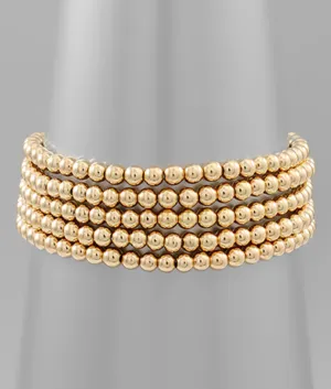 Stacked Beaded Bracelet Set - 5 Row - Gold