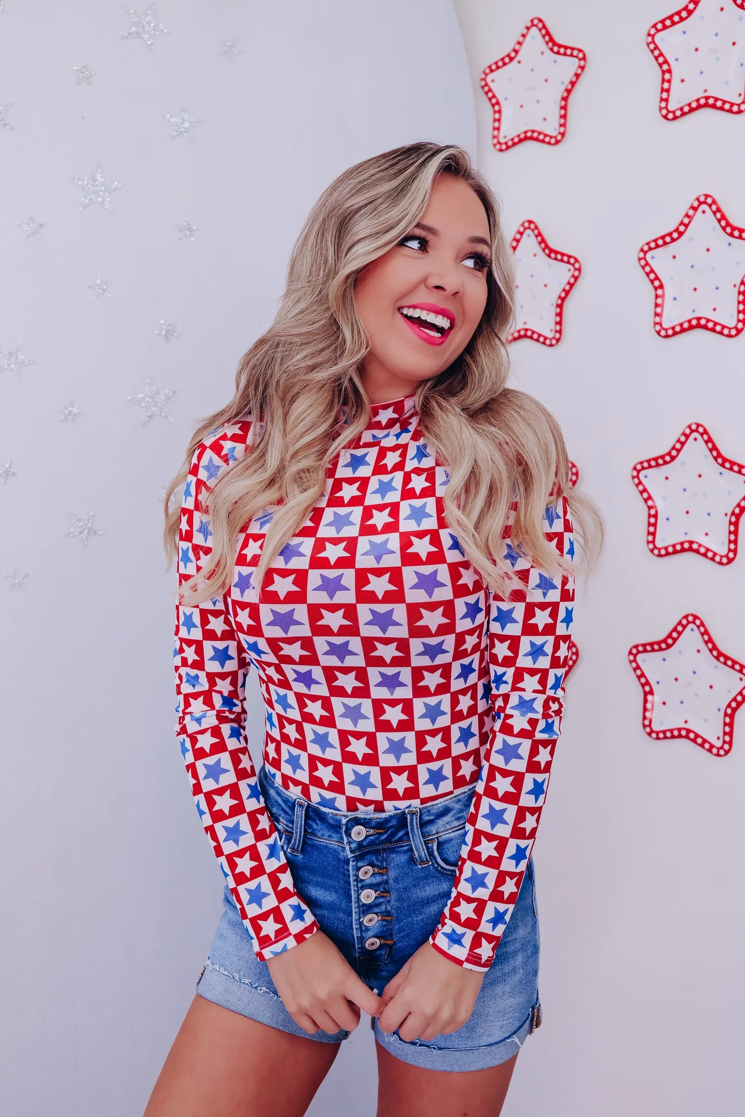 Stellar Check Print Mesh Bodysuit - Multi