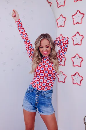 Stellar Check Print Mesh Bodysuit - Multi