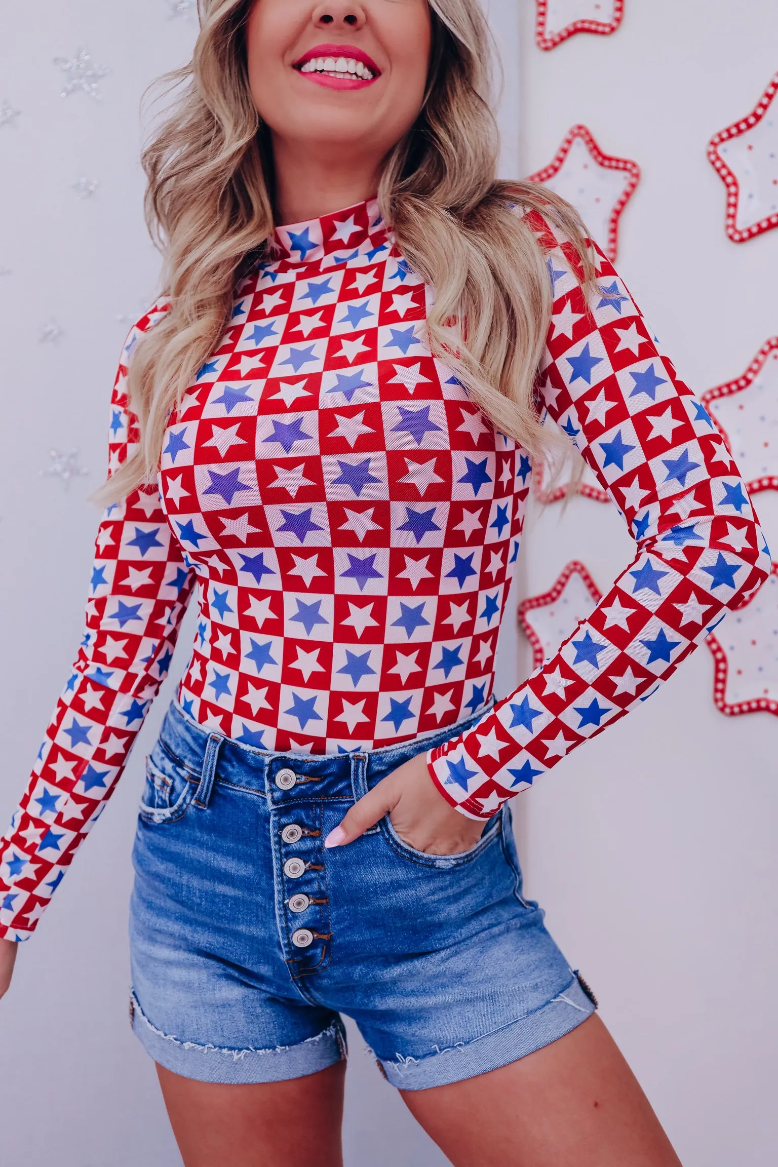 Stellar Check Print Mesh Bodysuit - Multi